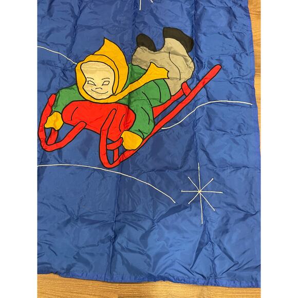 Vintage custom LG outdoor flag hand stitch blue child sledding theme 35" x 53" - Picture 4 of 15